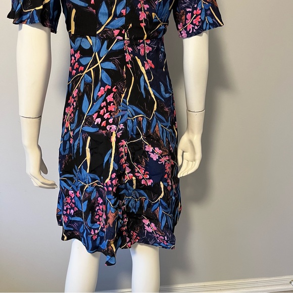 Anthropologie Maeve Elia Blue Floral Cold Shoulder Short Sleeve Midi Dress sz 0 - Picture 11 of 13